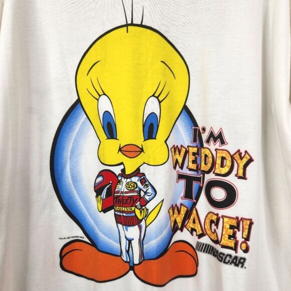 Vintage 96-97 NASCAR Looney Tunes Team Acme Tweety Bird Double Sided Tee XL - Picture 3 of 9